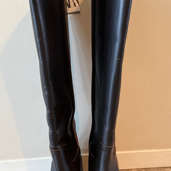 Zara Brown Heeled Leather Boots - Picture 5 of 7